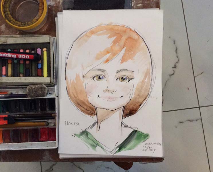 шарж по фото Насти от шаржиста Михаила Шабалина Мишеля в Минске