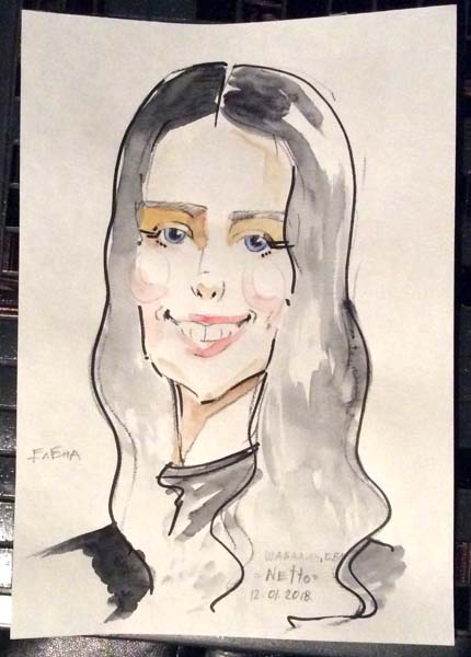 Шарж Елены цветными мелками от шаржиста Михаила Шабалина